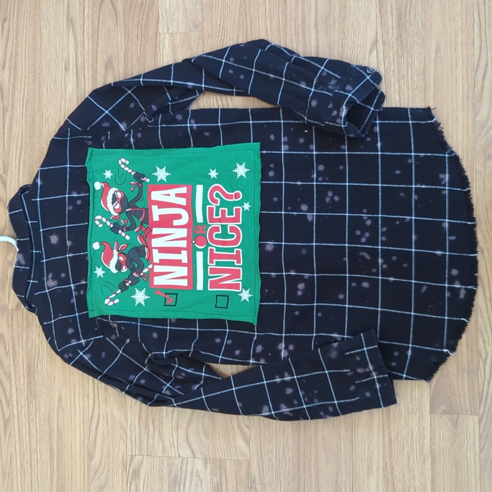 Ninja or Nice ? Flannel Shirt upcycled unisex Size Medium